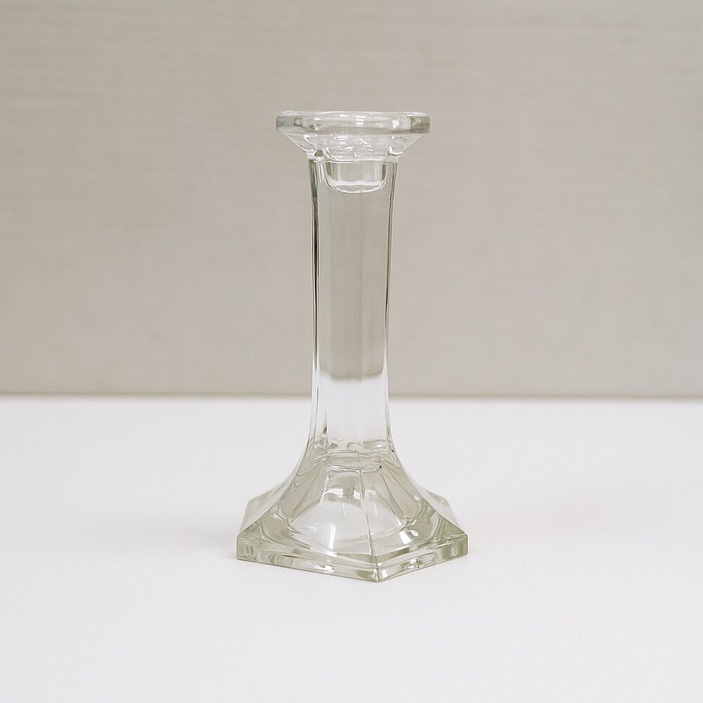 Elegant Clear Glass Hexagon Taper Candle Holder